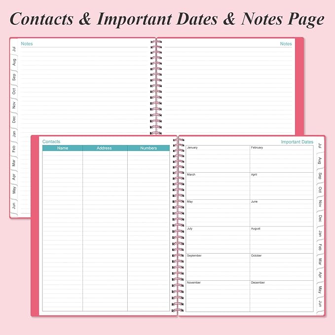Planner 2025-2026 - Academic Planner 2025-2026 from July 2025 to June 2026 with 12 Monthly Tabs, Flexible Cover, Inner Pocket, 8.5" x 11", Pink
