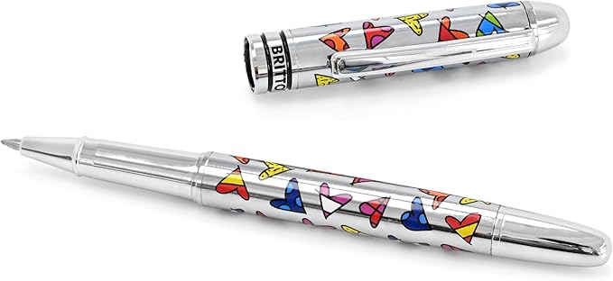 Britto Premium Rollerball Pen - Extra Fine Point with 0.5mm Premium-Grade Refillable Liquid Black Ink, Smooth Precision Writing & Quick Drying Pen for Journaling (Japanese, Hearts Silver)