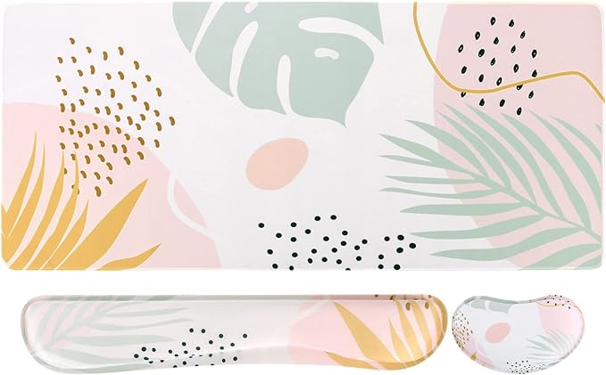 iCasso Desk Pad Mat, Big Ergonomic Mouse Pad,+ Keyboard Pad+Wrist Rest, Easy Typing Pain Relief, 3Pcs (35.4×15.7 in) Keyboard Mat Desk Mat for Keyboard and Mouse (Morlandi)