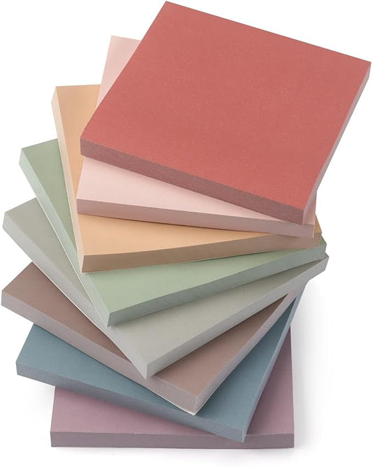 Sticky Notes 3x3 Self-Stick Notes Pads with 8 Morandi Colors, Easy to Post for Office, School, Home, 8 Pads/Pack, 80 Sheets/Pad