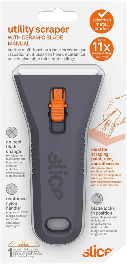 Slice 10591-CS Manual Utility Scraper, Locking Ceramic Blade, Rust Free, Finger Friendly, Soft-Touch Comfort Grips Reduce Strain, 12 Pack, Regular - Manual (Locks in Position) (10591-12)
