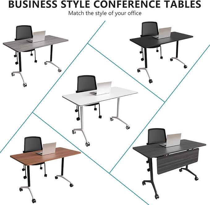 Conference Room Table, Folding Conference Tables,Thicken Grey Tabletop,Flip Top Wooden Seminar Meeting Room Table for Conference Room Offices (6, Black+White, 70.8”)
