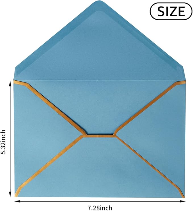 100 Pack A7 Envelopes 5 x 7 Envelopes with Gold Border for Office, Wedding Gift Cards, Invitations, Graduation, Baby Shower, Parties (Dusty-Blue, 5.32 x 7.28 Inches)
