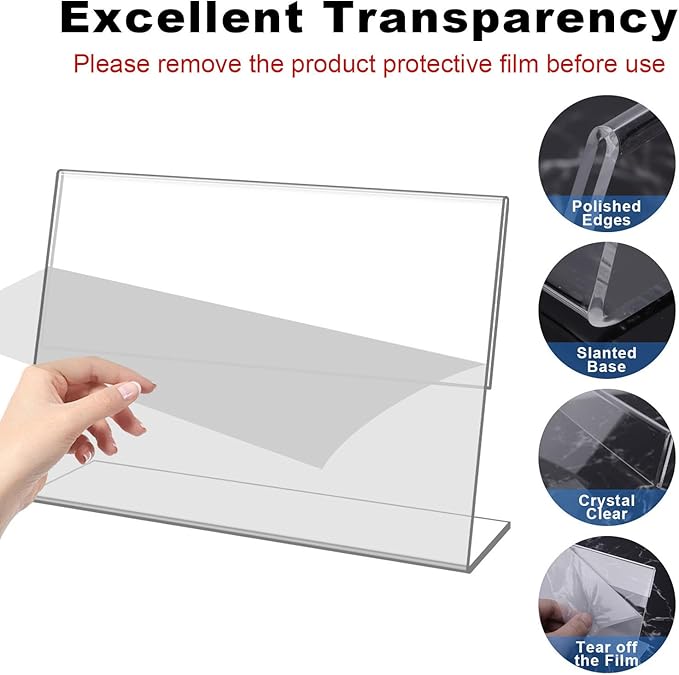 8 Pack Acrylic Sign Holder 8.5x11 Inches,Slanted Back Clear Plastic Paper Display Holder,Picture Photo Document Flyer Frames Display Stand for Office Desktop,Store,Restaurant-Horizontal