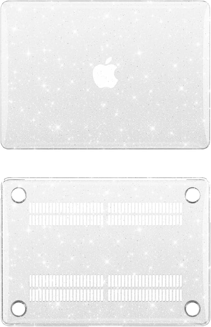 KEROM Clear Glitter Case for MacBook Air 15 inch M4 2025 2024 2023 M3 M2 A3241 A3114 A2941, Shiny Bling Sparkle Plastic Hard Shell & Keyboard Cover for MacBook Air 15 inch, Glitter Clear