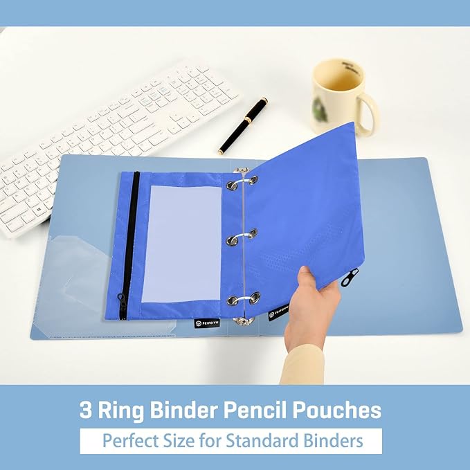 Gredecor Binder Pencil Pouch 3 Ring Royal Blue Zipper Pencil Pouches Case 2 Pack Clear Binder Organizer for School Office