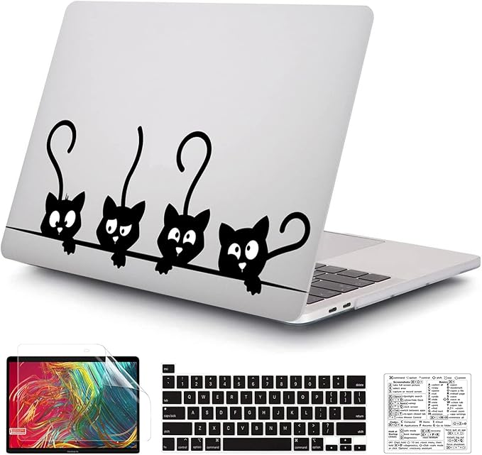 Compatible with MacBook Pro 13 Inch Case M2/M1 2025 2022-2017 A2338 A2289 A2251 A2159 A1989 A1706 A1708 Plastic Hard Shell Case&Keyboard Skin&Mac OS Keyboard Sticker (Black Cats)