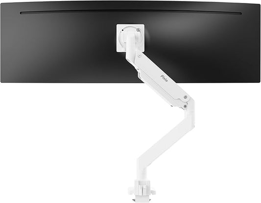 Pixio PS2S Titan White Ultrawide Mega Heavy-Duty Premium Single Monitor Arm Stand fits up to 57 inch Monitors Holds up to 59.4lbs VESA Compatible Integrated Cable Management