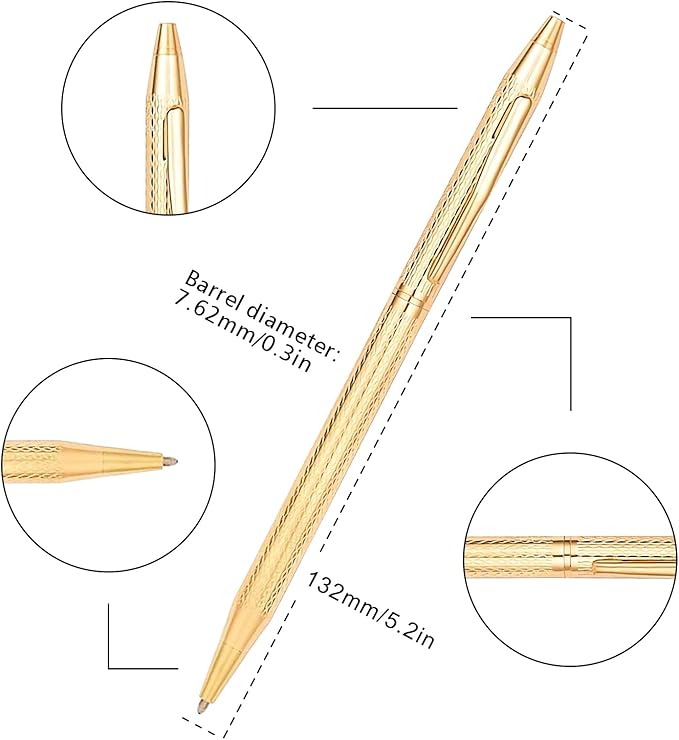 Cambond Ballpoint Pens Gold Pen - Nice Pens for Wedding Guest Book for Gift Smooth Writing Pen with Black Ink 1.0mm Medium Point, 3 Pens with 3 Refills (Gold)