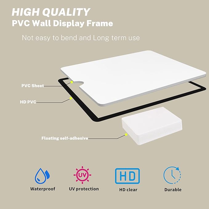 8.5x11 Floating Wall Sign Holder 3 Pack, Self-Adhesive Display Frame for Document/Poster/Paper Office/Store/Wall Mounted for Door/Window Display Holder with Horizontal and Vertical (Black)