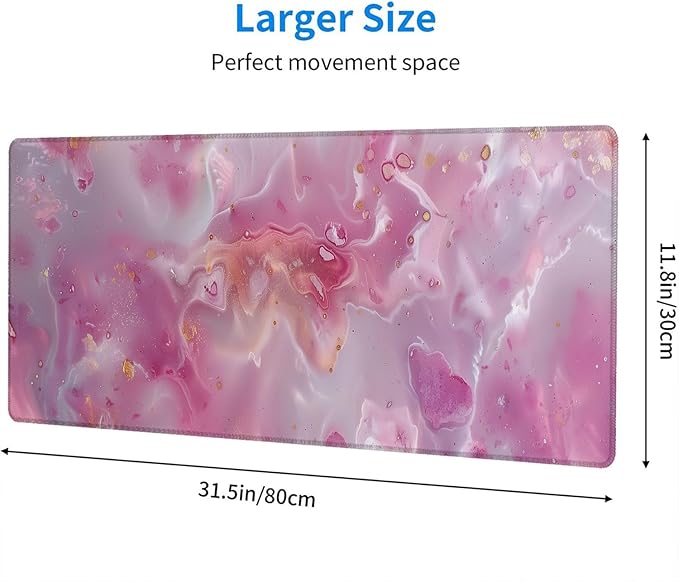 Rose Gold Marble Desk Pad Mouse Pad Abstract Cute Pink Large Gaming Mouse Mat with Stitched Edges,Non-Slip Waterproof Rubber Base Mous Mat Office Computer Keyboard Laptop Home 31.5"x11.8"