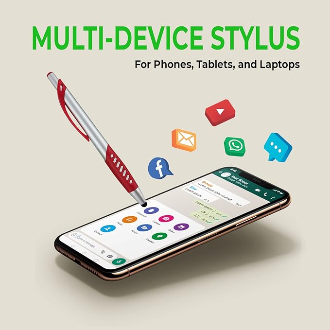 Personalized Pens With Custom Logo or Text-300 Pack Bulk-for Businesses, Parties, and Events, 2 in 1 Ballpoint Pen & Capacitive Stylus for Touchscreen Devices, Click Action, Black Ink, Light Green