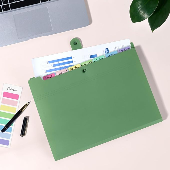 Forvencer Expanding File Folder with 8 Pocket, Letter Size Accordion File Organizer, Portable Folders for Documents, Cute Paper Organizer, Filling Products for School Office Supplies, Mint Green