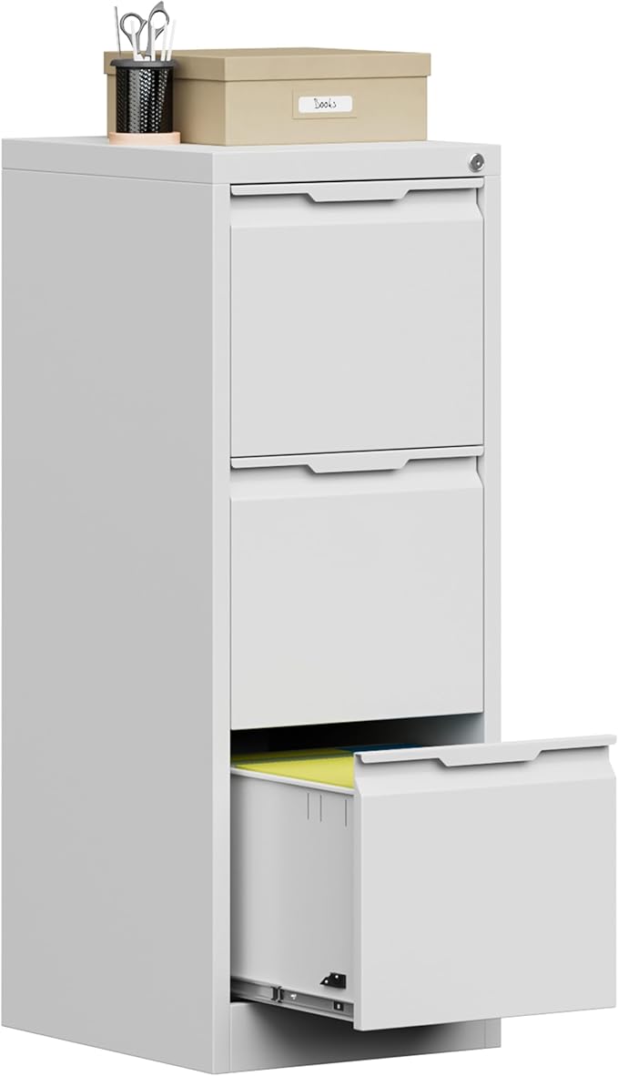 Bestoo 17.8" D File Cabinet, 3 Drawer Metal Filing Cabinets with Lock, Locking Vertical File Cabinet for Letter/Legal/A4/F4 Size, Easy Assemble (White)