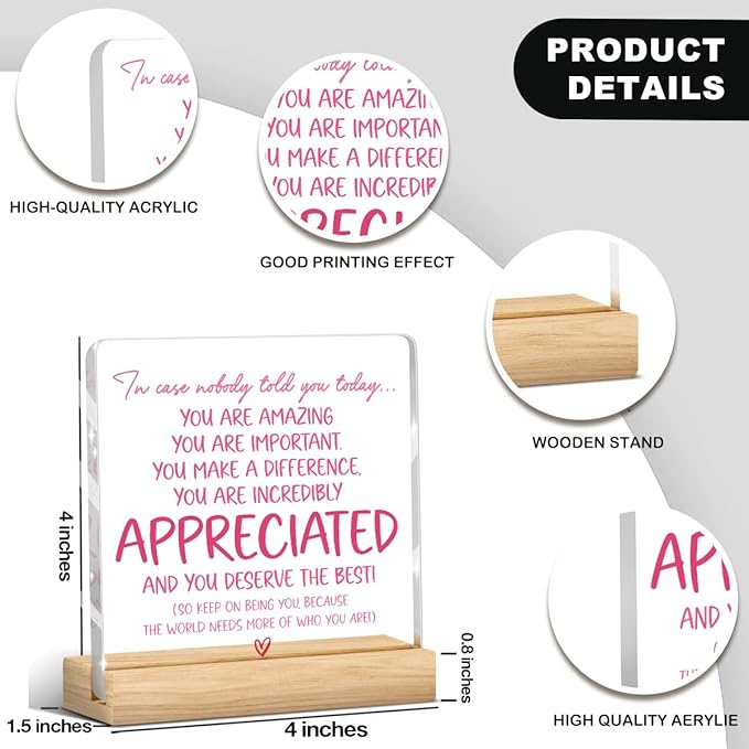 Preppy Coquette Gifts Inspirational Positive Affirmation Motivational Thank You Appreciation Sign Acrylic Sign Plaque Table Decorations for Home Office