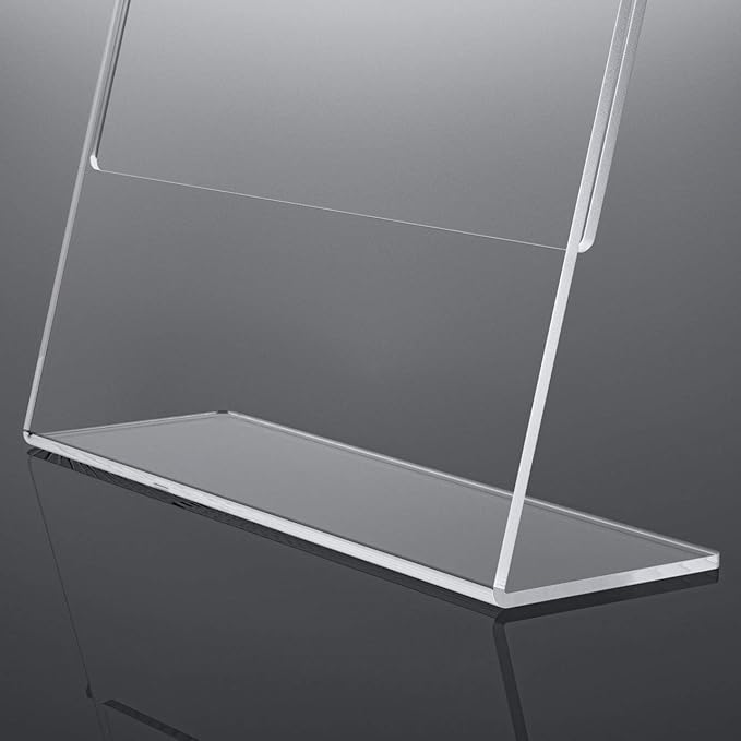 NIUBEE Acrylic Sign Holder 8.5x11 Inches 12 Pack Horizontal, Slant Back Clear Frames, Plastic Paper Flyer Display Holder, Document Menu Table Stand for Office, Store, Restaurant -Landscape
