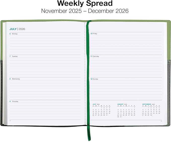 2026 Planner Calendar, 8"x10" : Includes 14 Months (November 2025 - December 2026) / 2026 Weekly Planner/Weekly Agenda/Monthly Calendar Organizer (Green/Black)