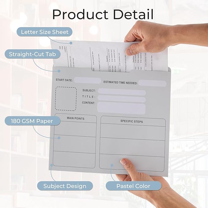 Y YOMA 6 Pack File Folder Jackets Letter Size Paper Pocket File Folder with Reinforced Straight-Cut Tab Pre-Printed Job Folders No Expansion Organizer for Office, Soft Colors, Project Design
