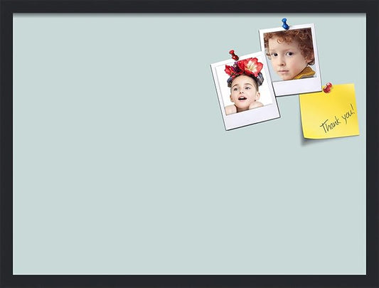 PinPix 27x20 Inch Cork Bulletin Board. This Decorative Framed Pin Board Comes with Soft Blue Design and a Satin Black Frame. Ideal for Home Office Decor or Message Board (PinPix-1814)