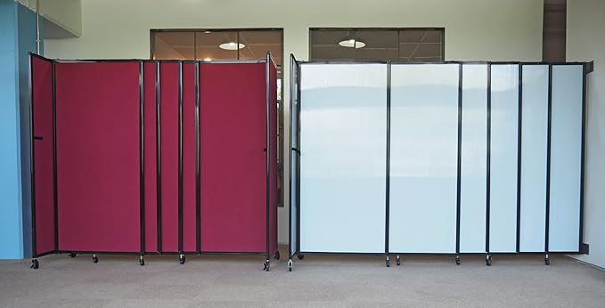 Wall-Mounted Sliding StraightWall Room Divider | Adjustable Widths | Locking Wheels | Room Separator | Up to 19'9" Wide x 6' Tall Latte Fabric Panels