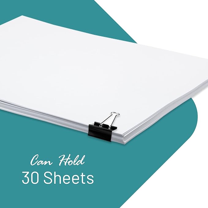 Binder Clips - 48 Mini Black Paper Clamps, 0.6 Inch, Holds 30 Pages, File Clip for Home, Office and School Supplies