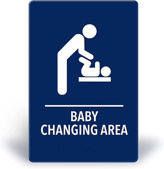 Promot Baby Changing Area Restroom Sign – ADA Braille Bathroom Sign for Business, Self-Adhesive, 9" x 6", Commercial Door Signage, Office Wall Decor - Blue