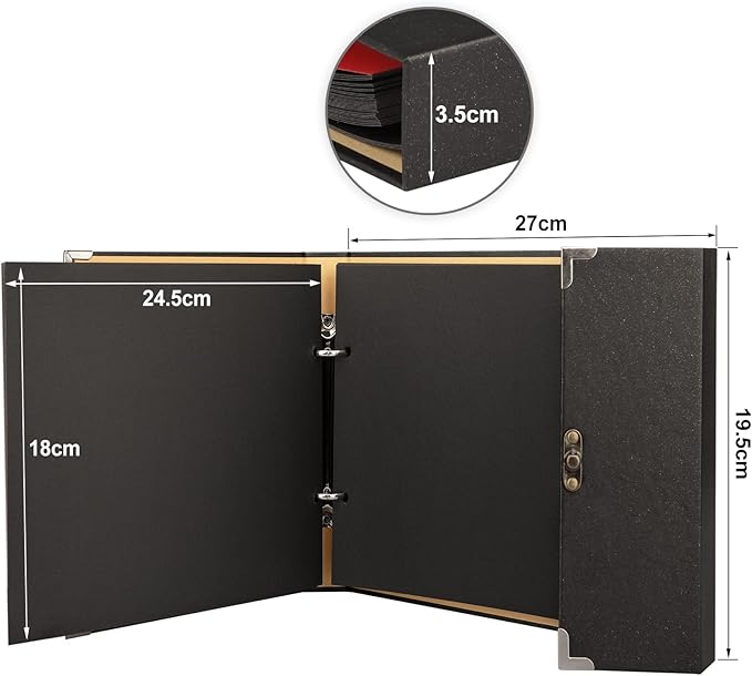 Scrapbook Firbon Handmade DIY Family Photo Albums Couples Memory Book Black Page Scrap Book for Anniversary, Christmas, Valentine's Day, Birthday (Black)