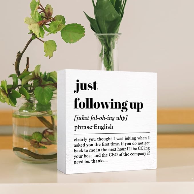 Funny Office Definition Desk Decor,Humorous Office Wood Box Sign Just Following Up Definition Wooden Block Sign for Home Office Cubicle Table Décor,Office Gift for Friend Coworker Employee