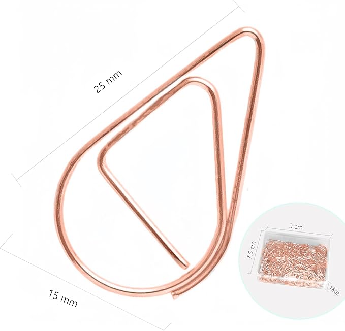 150 Pcs Small Rose Gold Paper Clips Cute Paperclips Decorative Waterdrop Clips Basic Office Supplies for Photo Wedding Invitations Pink Paper Clip