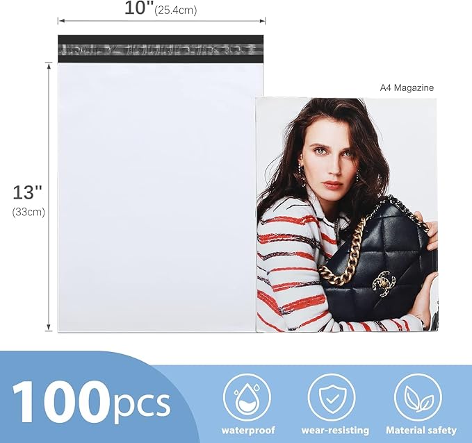 Metronic Poly Mailers 10x13 Inch 500 Pack Shipping Bags for Clothes Bulk,Self Adhesive Shipping Envelopes for Small Business,Waterproof Mailers Poly Bags for Shipping,Packaging Mailing Bags White