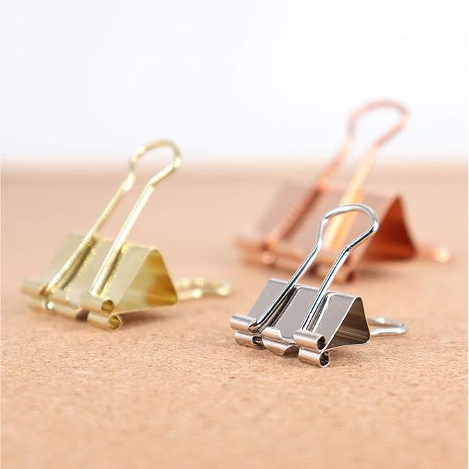 Office Binder Paper Clips Assorted Sizes Set (Small, Medium, Large) Multicolored (Rose Gold, Gold, Silver), 42 Pack
