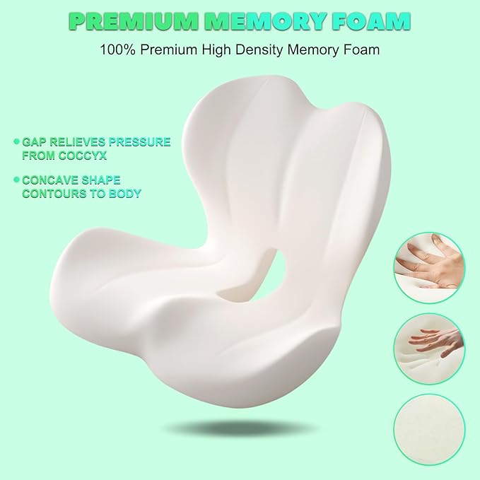 Buttocks Cushion for Office Chair Memory Foam Seat Pad for Butt Support Tailbone Relief Ergonomic Chair Cushion for Home Car Travel or Work (Double Gray)