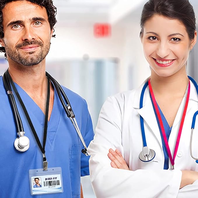 4x3 Name Tags Badge Holder with Lanyard 50 Pack Waterproof Horizontal ID Badge Holder and 50 Pcs Lanyards Nametag for Conferences, Events, and Meetings (Blue, 4 X 3 inches)