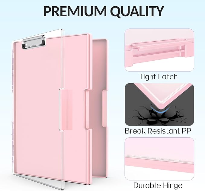 Sooez Clipboard with Storage, Heavy Duty Cleaview Clip Boards 8.5x11 with Dual Storage, Dry Erase Plastic Nursing Clipboard, High Capacity Clipboards Folder for Teacher Nurse, School & Office Supplies