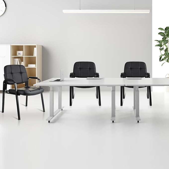 CLATINA Waiting Room Guest Chair with Bonded Leather Padded Arm Rest for Office Reception and Conference Desk Black 8 Pack