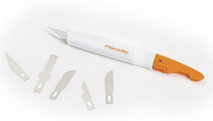 Fiskars 165180-1001 Easy Change Medium Duty Precision Craft Knife Cutting and Carving Set, Orange/White