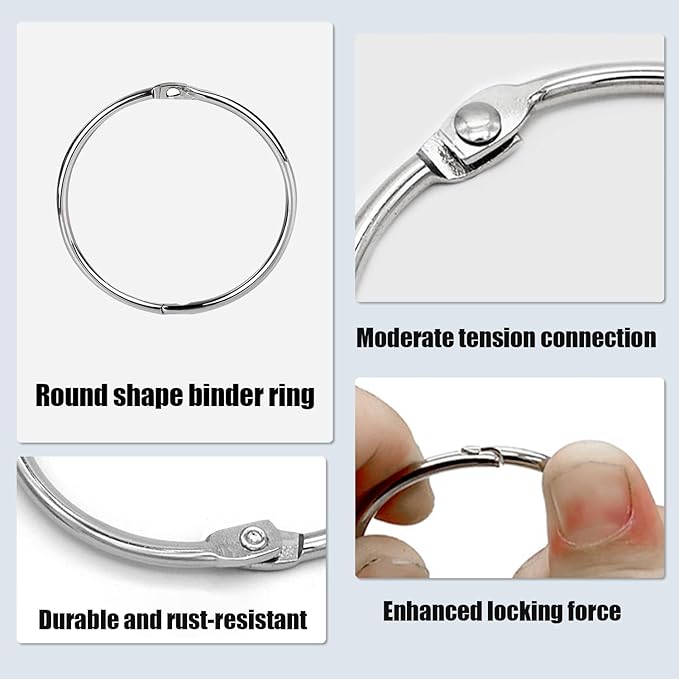 2 Inch Loose Leaf Binder Rings (120 Pack), Nickel Plated Metal Book Rings for Index Cards, Documents, Keychains, DIY Crafts, Office, School, and Home Supplies (2-inch)
