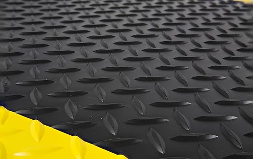 Wearwell 414.1516x2x6BYL Diamond-Plate SpongeCote UltraSoft Mat, 6' Length x 2' Width x 15/16" Thick, Black with Yellow