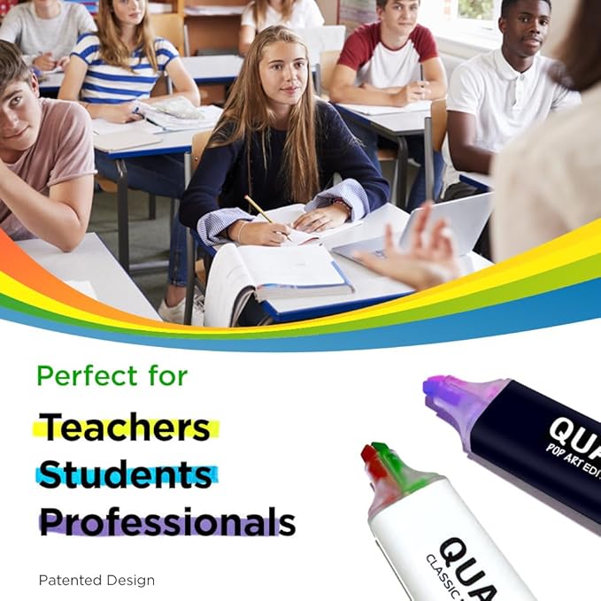 Pikk-it Quad Highlighter - 4 Colours (2 Per Side), Chisel Tip - No Bleed & Quick Dry - Pack of 4