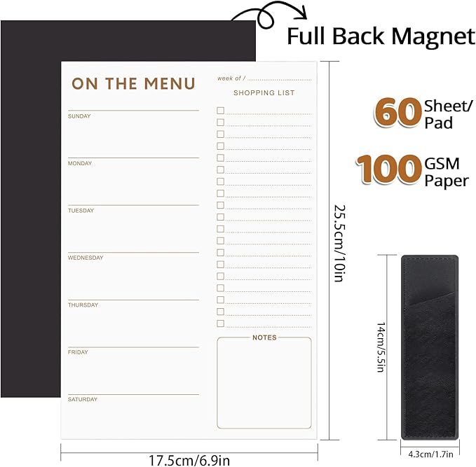 Meal Planner for fridge with Pen Holder, 60 Sheets 7x10'' Magnetic Meal Planner and Grocery List with Tear off Shopping List for Meal Planning and Shopping, Simple