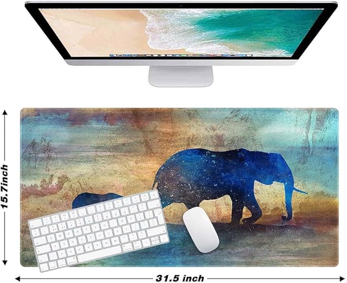 Elephants Customized Large Extended Gaming Mouse Pad with Stitched Edges and Non-Slip Rubber Base,Suitable for Office and Home Use,31.5x15.7 Inches