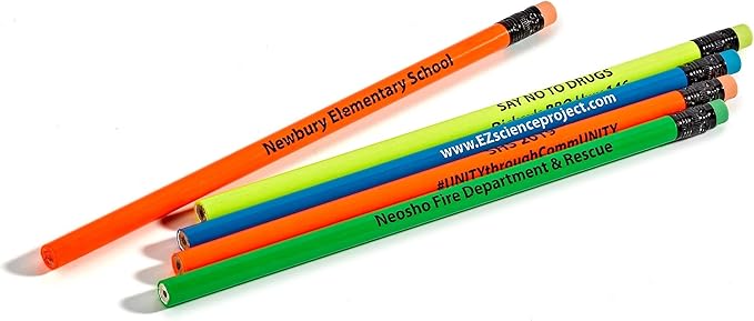 Pencil Guy Promotional Personalized Imprinted Neon Round Pencils- 500 per box