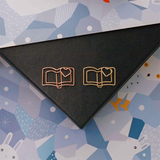 OWLFAVO 40pcs Book Shape Paper Clips with Clear Box, Rose Gold and Yellow Gold, Funny Cute Paperclips Bookmarks Planner Clips for Fun Office Supplies School Gifts Wedding Decoration