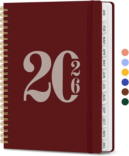 2026 Planner, Weekly and Monthly Calender Planner, Jan 2026 to Dec 2026, Hardcover 2026 Calendar Planner Book with Tabs & Inner Pocket, Office Home School Supplies for Women & Men - A5 (6.3" x 8.5"), Burgundy