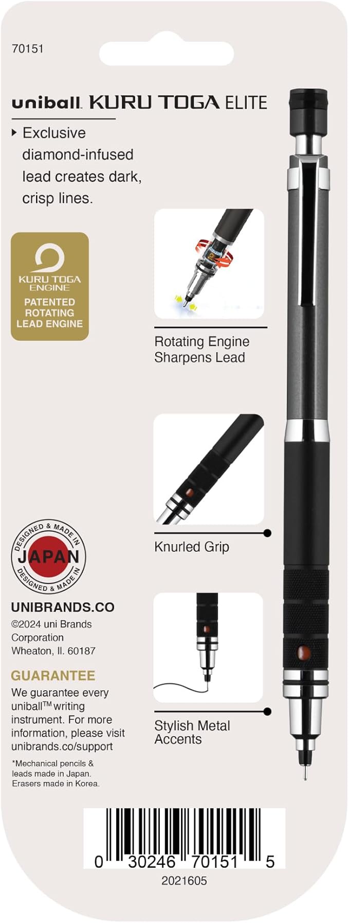 uniball Kuru Toga Elite Mechanical Pencil Starter Kit, 0.5mm, HB #2, Gun Metal Barrel, 1 Pack