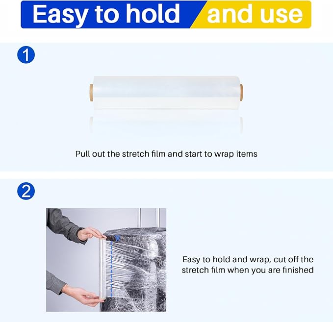 Stretch Film, RAZCC Stretch Wrap Industrial Strength, Shrink Wrap for Pallet Wrap, Heavy Duty Clear Plastic Wrap with Handles, Moving Wrapping Plastic Roll, 15" x 1000 Ft Per Roll, 60 Gauge, 3 Pack