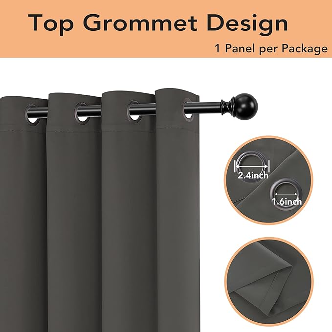 BONZER Room Divider Curtain Total Privacy Wall Grommet Thermal Insulated Wide Blackout Curtains for Bedroom Living Room, 108L x 70W Inch (9L x 5.8W ft), 1 Panel, Dark Grey