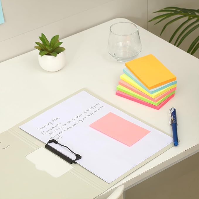 3 in x 5 in Large Sticky Notes, 76 x 127 mm 6 Pads Assorted Self-Stick Pads for Notebook,Office,School and Home,80 Sheets/Pad (24 Pads Brillant)