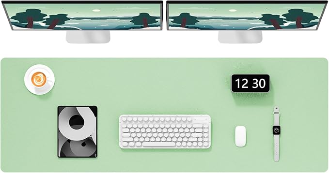 Hsurbtra Desk Pad, 48" x 17" PU Leather Desk Mat, XXXL Extended Mouse Pad, Waterproof Desktop Blotter Protector, Non-Slip Ultra Thin Large Laptop Keyboard Writing Mat for Office Home, Lake Green
