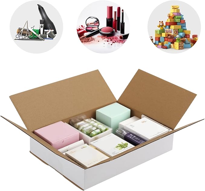 9x6.5x1.75 Small Shipping Boxes Set of 40, 3 Layers E Watts White Corrugated Cardboard Box Mailers for Mailing, Moving, Business Packing